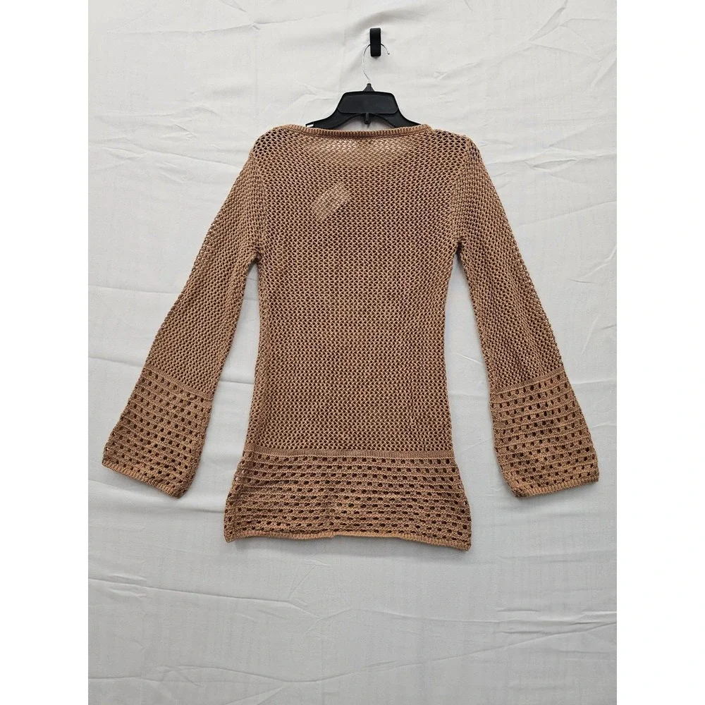 Shade & Shore Womens XS Copper Brown Crochet Open Knit Bell Sleeve Cover Up‎ Top